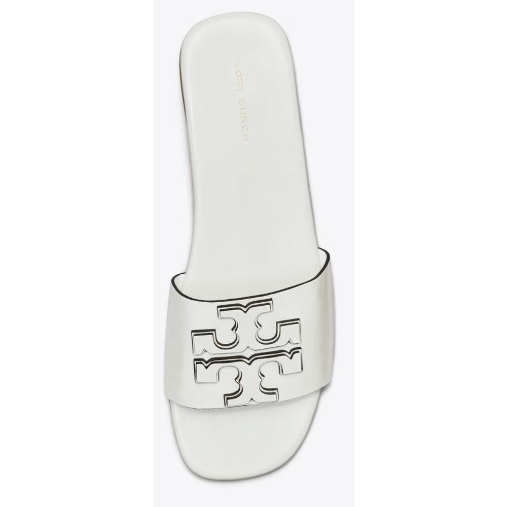 Tory Burch Ines Single Band Side Flat Slide Goat Leather Gardenia Shoe Size 8